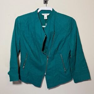 NWT‎ White House Black Market Green Teal Zip Moto Jacket Women's Size 2